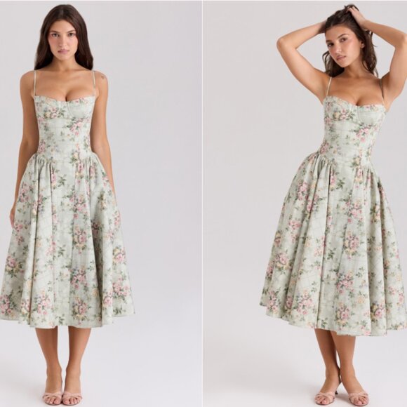 samaria sage floral print cotton midi dress Created Beauty Sage Green Floral Midi Dress – Shop the Mint